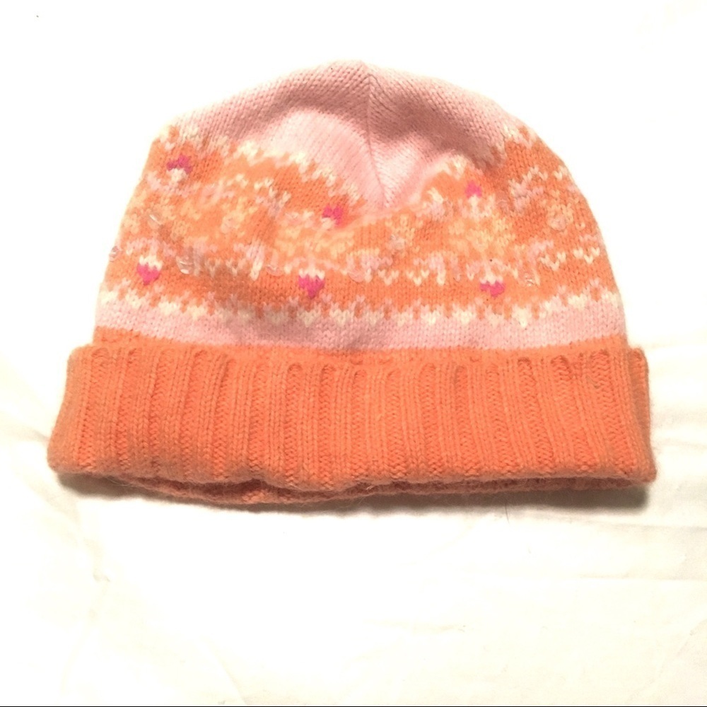 Justice Girls Orange & Pink Beanie Hat w/ Sparkles